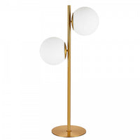Lampe de table Folgar de Dainolite en verre blanc opale, avec fini laiton vieilli et 2 ampoules