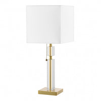 Lampe de table Fernanda de Dainolite avec abat-jour blanc, fini laiton vieilli et 1 ampoule