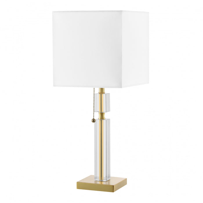 Lampe de table Fernanda de Dainolite avec abat-jour blanc, fini laiton vieilli et 1 ampoule