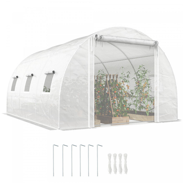 Outsunny Serre tunnel avec tiges de support, serre pour plantes, blanc