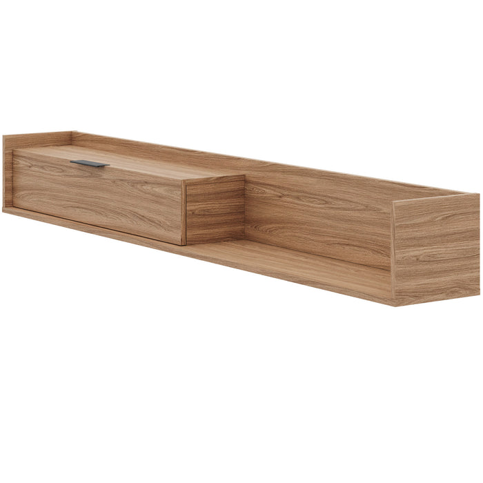 Meuble pour téléviseur mural mince Nordika de 72 po avec armoire de rangement - noyer clair