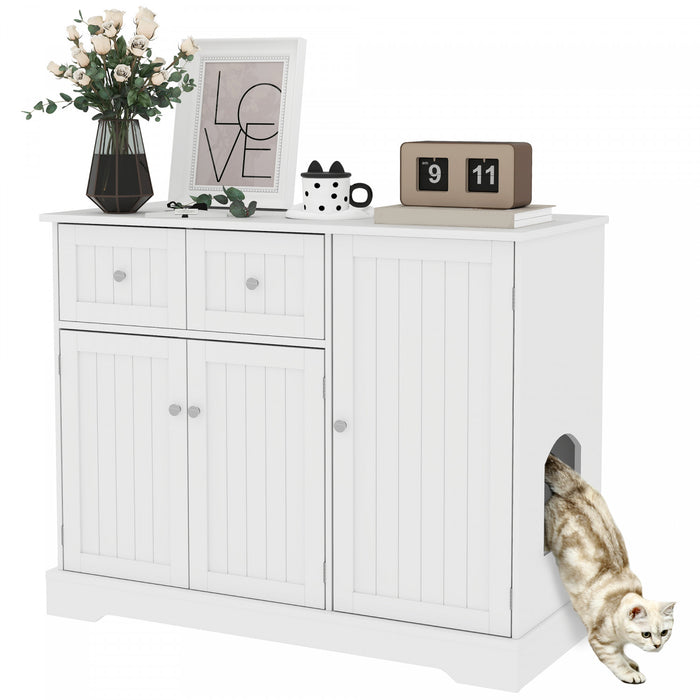 Pawhut Bac A Litiere Pour Chat, Bac A Litiere Cache, Maison D'interieur Pour Chat Avec Tiroir, Rangement, Kit Anti-basculement, Toilettes Pour Chat Pour Salon, Chambre A Coucher, Blanc