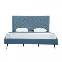  Lit king moderne Crosby en velours bleu capitonne
