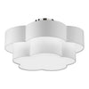 Grand plafonnier affleuré Phlox de Dainolite avec abat-jour blanc, fini chromé poli et 3 ampoules