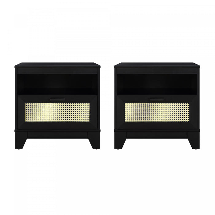 Table de nuit Sheridan style milieu du siecle 56 cm en noir (1 tiroir) - Lot de 2
