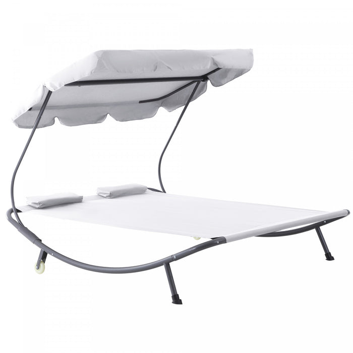 Chaise Longue Double De Patio Utsunny Avec Auvent Ajustable Blanc Creme