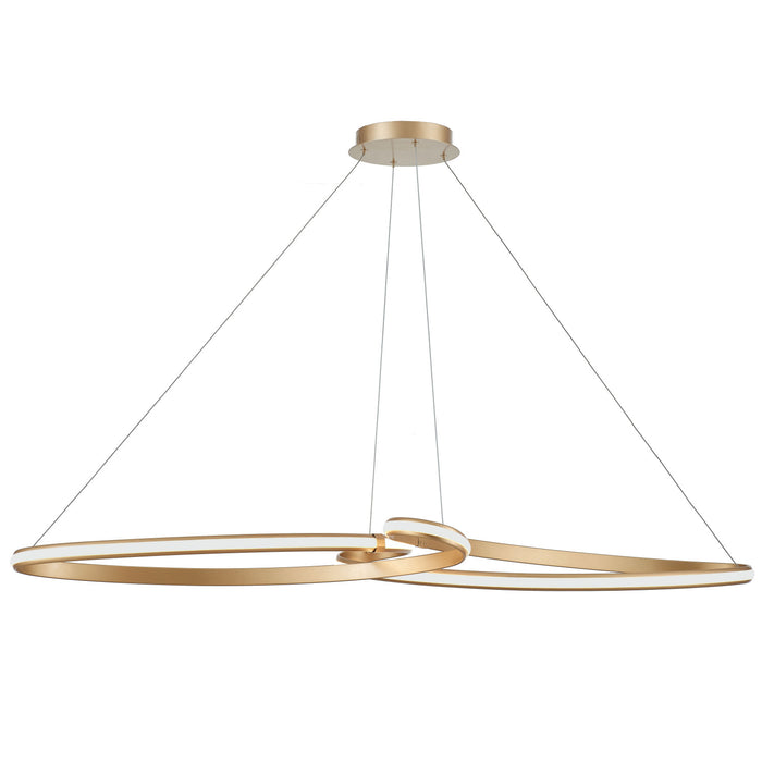 Luminaire suspendu horizontal Nola de Dainolite en silicone blanc qui diffuse la lumière, avec fini laiton vieilli et ampoule à DEL de 76 W