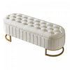 Banc de rangement elegant Amelia en velours capitonne avec pieds en metal, beige