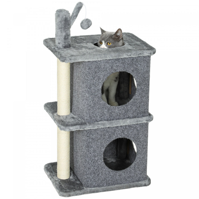 Cat Tree With 2 Condos, 31.5\" Multi-level Cat Tower, Grey