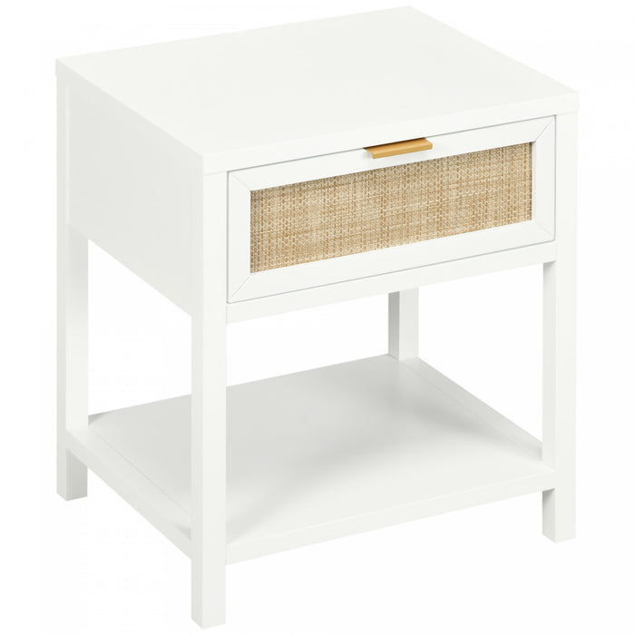 HOMCOM Table de chevet avec tiroir, etagere ouverte et element en rotin