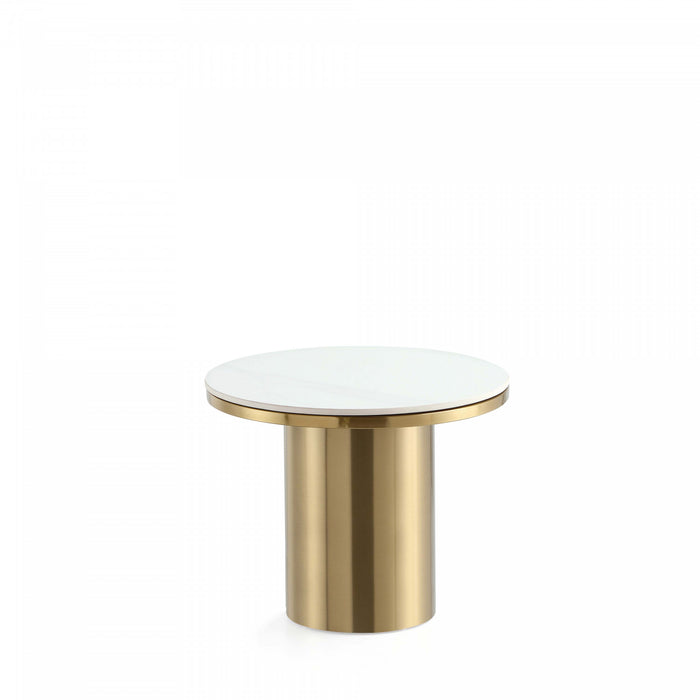 Table d’appoint Glenn Modern Glam avec plateau en pierre frittee, finition or