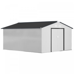 Outsunny Abri De Jardin 11' X 13' Avec Kit De Fondation En Acier, Blanc