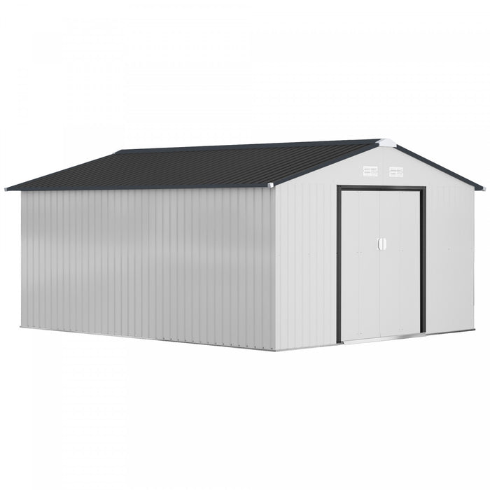 Outsunny Abri De Jardin 11' X 13' Avec Kit De Fondation En Acier, Blanc