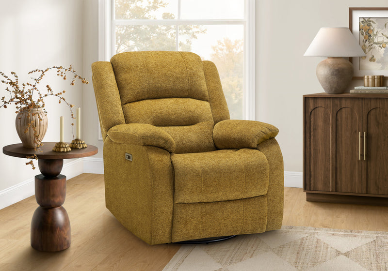Grand Fauteuil Rembourre Inclinable, Port Usb Inclus, Tissu Dore, Transitionnel
