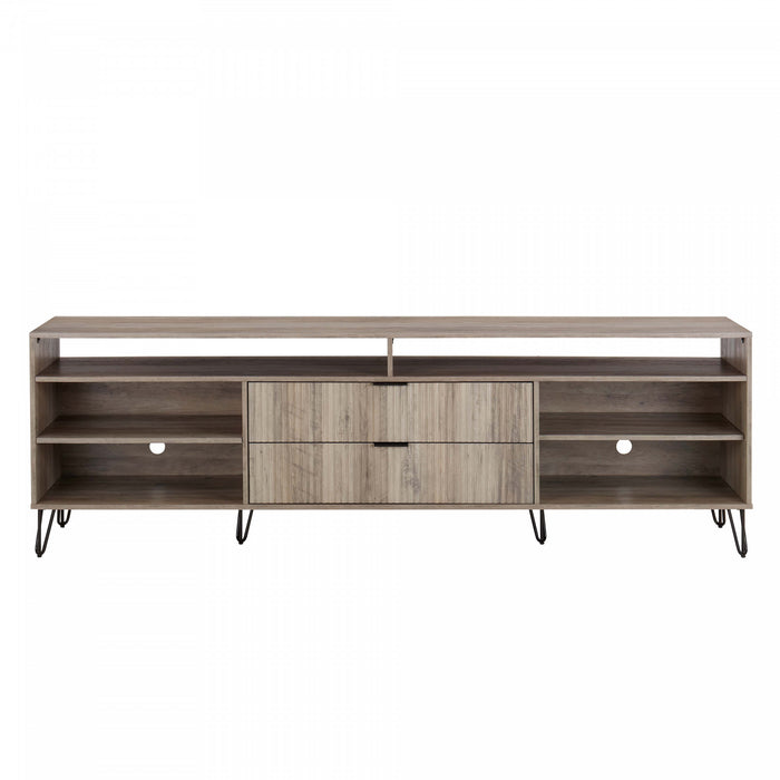Meuble TV moderne Dumbo 85\" a cannelures, gris rustique