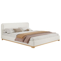 Lit plateforme Ethan a profil bas en boucle avec tete de lit courbee rembourree, taille king, blanc
