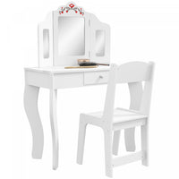 Qaba Ensemble De Coiffeuse Pour Enfants 2 Pieces, Coiffeuse Avec Miroir Pliable En Trois Amovible, T