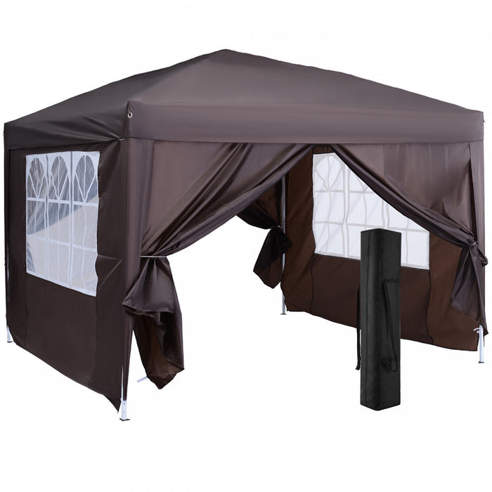 Outsunny 10'x10' Tente De Reception Pop Up Exterieure Gazebo Canopy Avec Sac De Transport (cafe)