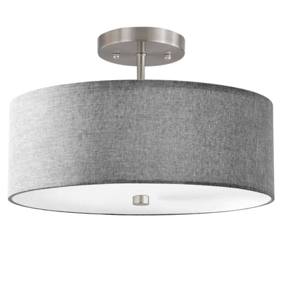 Dainolite Everly 3 Light Semi-flush Mount Satin Chrome Finish Grey Shade Lamp|Plafonnier semi-affleuré Everly de Dainolite avec abat-jour gris, fini chromé satiné et 3 ampoules