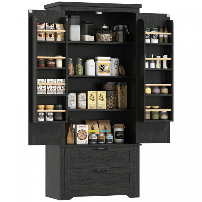 HOMCOM Armoire garde-manger de cuisine 64\" avec portes et tiroirs, Noir