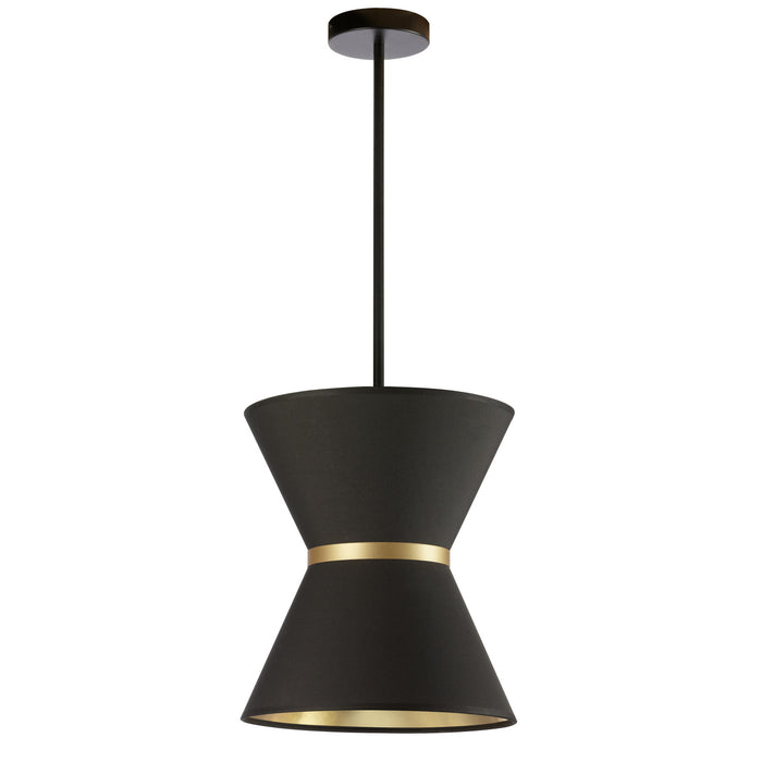 Luminaire suspendu Caterine de Dainolite de 12 po de diamètre, avec abat-jour noir, anneau doré, fini noir mat et 1 ampoule