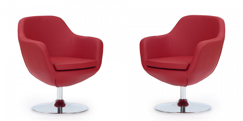 Fauteuil lounge pivotant moderne Caisson en tissu rouge - Lot de 2