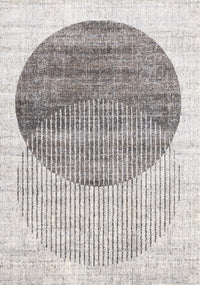 Carpette à poil court doux Solace grise et blanche à motif de cercles qui fusionnent - 5 pi 3 po x 7 pi 7 po