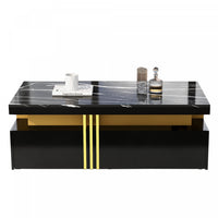  Noah table basse moderne – table avec plateau a motif marbre et tiroirs de rangement, noir