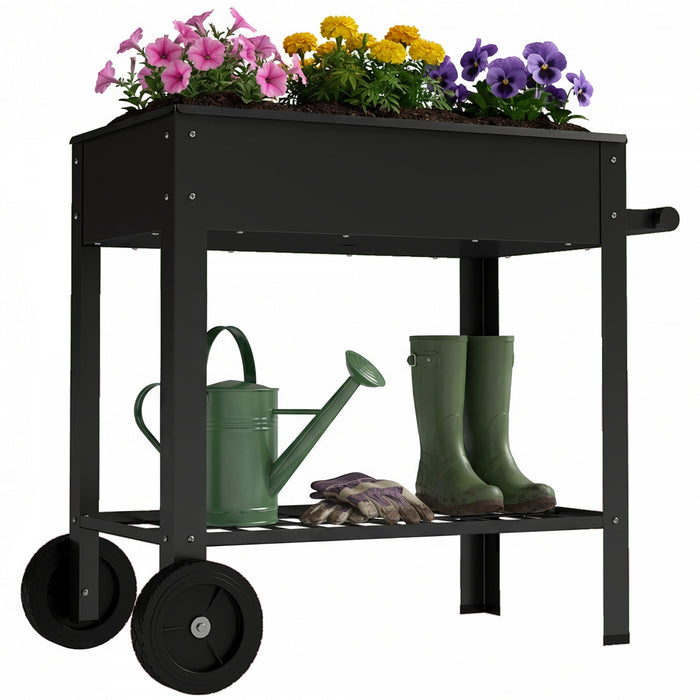 Bac de Jardin Metallique Outsunny, Jardiniere sur Pieds Mobile avec 2 Roues