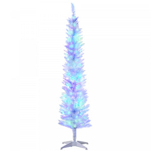 Homcom Sapin De Noel Artificiel De 6 Pi Avec Lumieres Led Colorees, Blanc
