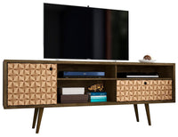 Meuble pour téléviseur Liberty de Manhattan Comfort de 70,86 po de style moderne du milieu du 20e siècle avec 4 espaces tablette et 1 tiroir - brun