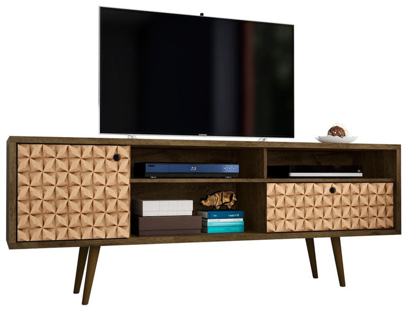 Meuble pour téléviseur Liberty de Manhattan Comfort de 70,86 po de style moderne du milieu du 20e siècle avec 4 espaces tablette et 1 tiroir - brun
