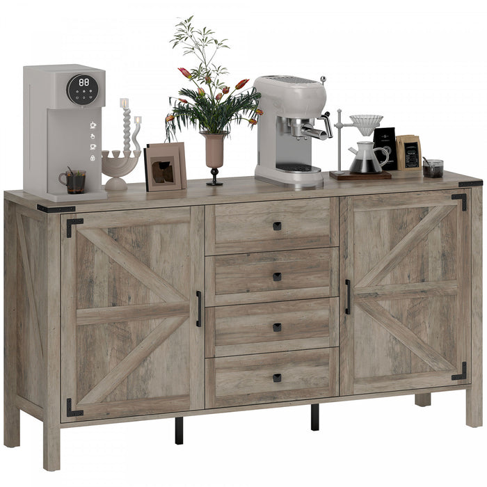 HOMCOM dBuffet e style ferme 59\" avec 2 portes de grange, gris