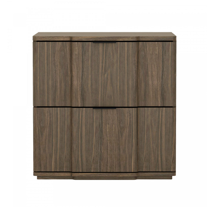 Table de nuit Clive style milieu du siecle moderne 56 cm en noyer et noir (2 tiroirs)