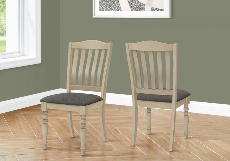 Ensemble de 2 chaises de salle à manger de style transitionnel avec tissu gris antique et pattes en bois pour la cuisine et la salle à manger