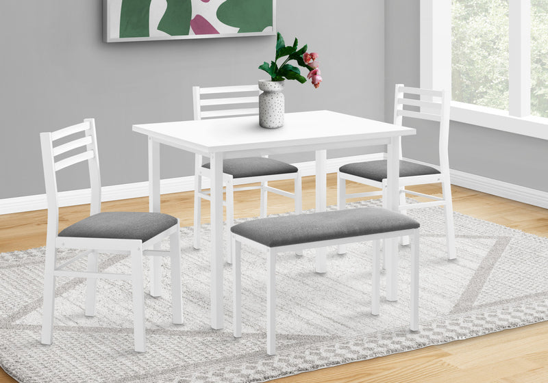 Ensemble de salle à manger 5 pièces de style moderne contemporain pour la cuisine avec petite table rectangulaire, métal blanc, stratifié et tissu gris