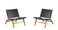 Fauteuil d’appoint Maintenon Industry Chic en bois et cuir vegetalien noir et naturel – Lot de 2