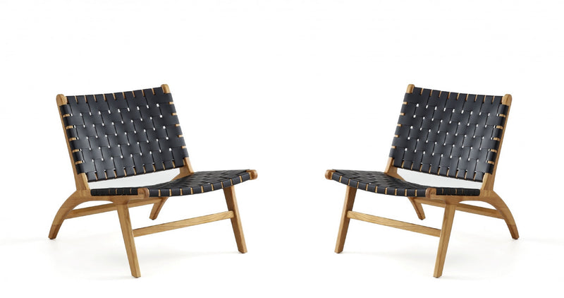 Fauteuil d’appoint Maintenon Industry Chic en bois et cuir vegetalien noir et naturel – Lot de 2