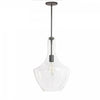 Grand luminaire suspendu Petalite de Dainolite en verre transparent, avec fini noir mat et 1 ampoule