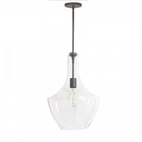 Grand luminaire suspendu Petalite de Dainolite en verre transparent, avec fini noir mat et 1 ampoule