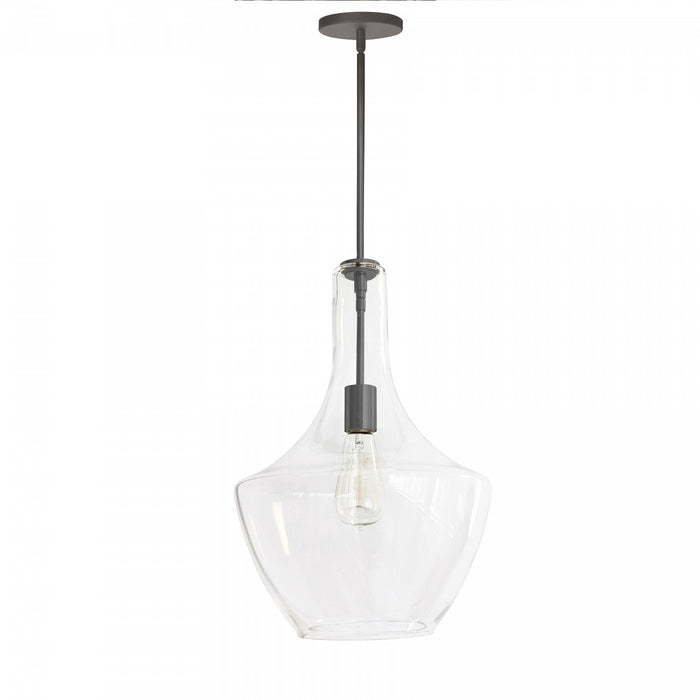 Grand luminaire suspendu Petalite de Dainolite en verre transparent, avec fini noir mat et 1 ampoule
