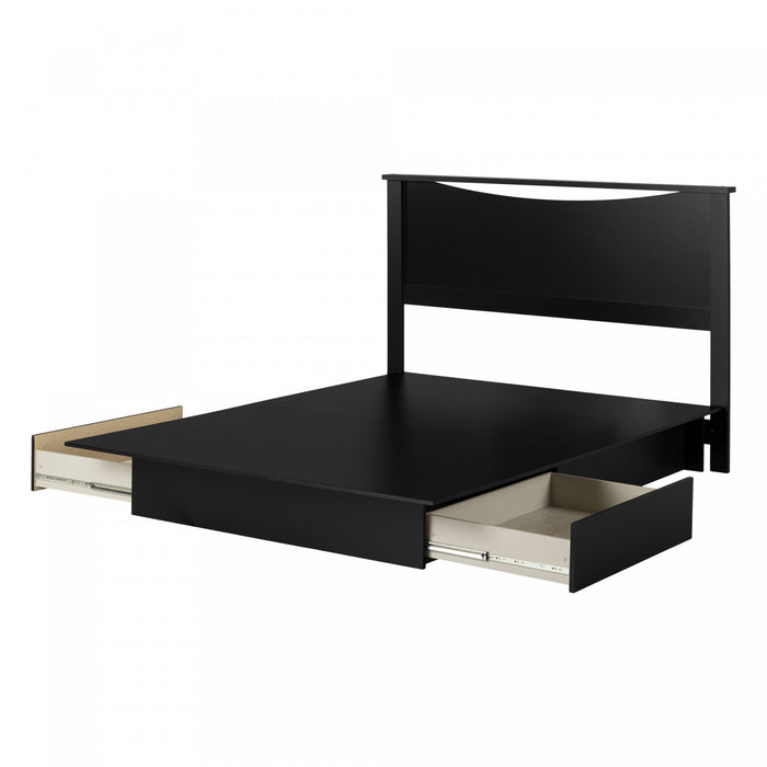 Step One Ensemble Lit Plateforme Et Tete De Lit Noir Solide, De Meubles South Shore