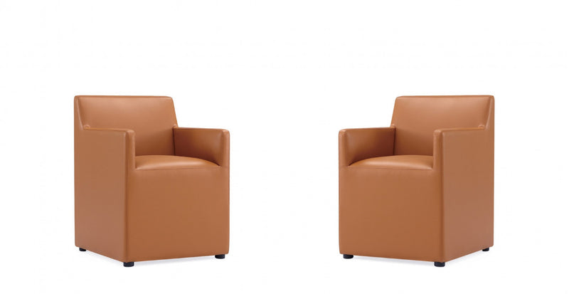 Fauteuil moderne en cuir vegetalien Anna Square couleur brun selle - Lot de 2