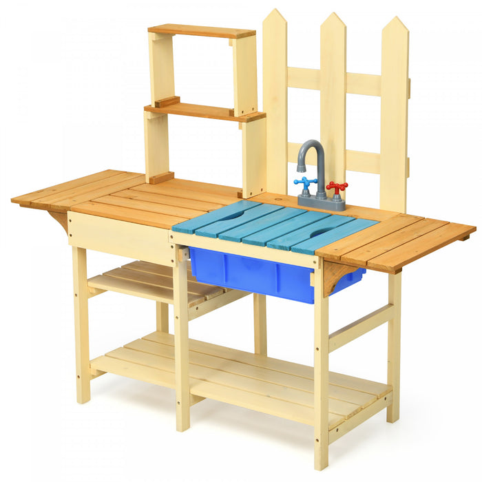 Cuisine Enfants En Bois A L'exterieur, Jeu D'imitation Avec Robinet Et Bassin, Ideal Pour Garcons Filles De Plus De 3 Ans Dans Terrasse, Jardin, Cour, Salon, 109x38x100 Cm