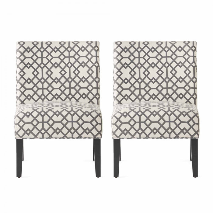 Lot De 2 Fauteuils D’appoint Oliver En Tissu aspect lin Avec Pieds En Bois D’hévéa - Gris Et Ivoire
