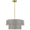 Luminaire suspendu Everly de Dainolite avec abat-jour gris, 2 niveaux, fini laiton vieilli et 4 ampoules