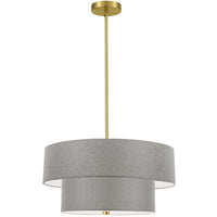 Luminaire suspendu Everly de Dainolite avec abat-jour gris, 2 niveaux, fini laiton vieilli et 4 ampoules