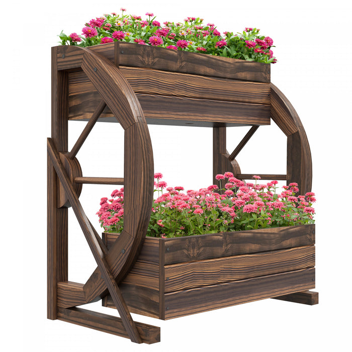 Outsunny Lit De Jardin Sureleve A 2 Niveaux, Boites De Jardinieres En Bois Avec Trous De Drainage, Pour Legumes, Fleurs, Herbes