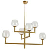 Lustre Nora de Dainolite en verre transparent, avec fini laiton vieilli et 6 ampoules