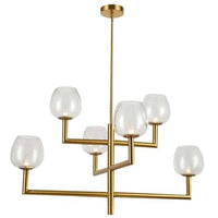 Lustre Nora de Dainolite en verre transparent, avec fini laiton vieilli et 6 ampoules
